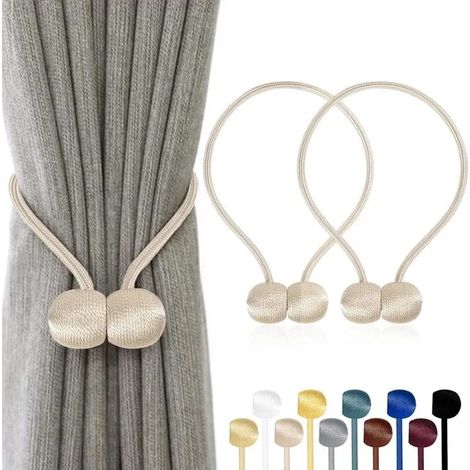 Lot de 2 embrasses rideaux magnétiques, 10 couleurs, corde polyester renforcée – pour salon, chambre, salle à manger e - Beige 2 PCS (1/5)