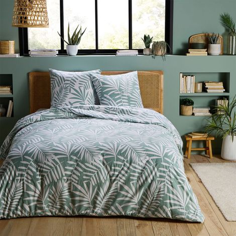 Parure de lit tropical 240x220cm en polycoton – Housse de couette réversible – 2 taies d'oreiller 63x63cm – Certifié OEKO-TEX® – (1/3)