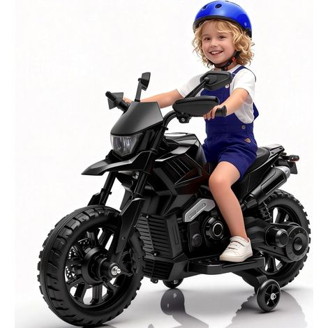 Moto Electrique Enfant 6V, 3 à 6 Ans sans Télécommande Batterie 6V4Ah Phares Musique Klaxon Moto électrique Stable, Dimensions 85 x 58 x 42 cm Noir (1/5)