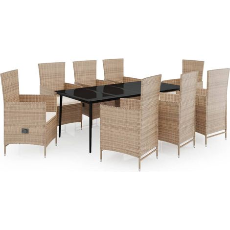 Set da Pranzo da Giardino 9 pz con Cuscini Beige vidaXL (1/5)
