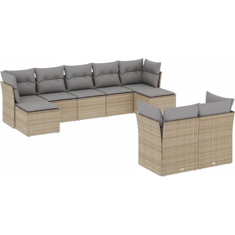 Maison Exclusive - Salon de jardin avec coussins 9 pcs beige résine tressée (1/3)