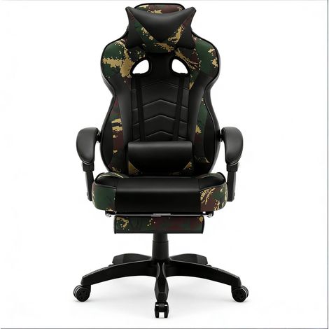 Silla gaming ergonómica reclinable de polipiel con reposapiés Negro/Verde MODENUIT (1/5)