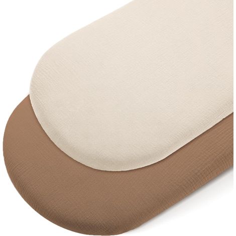 2 Draps-Housses Mousseline Coton 90x50cm, Respirant Pour Matelas Cododo Ovale Rectangulaire, Marron Clair (1/5)