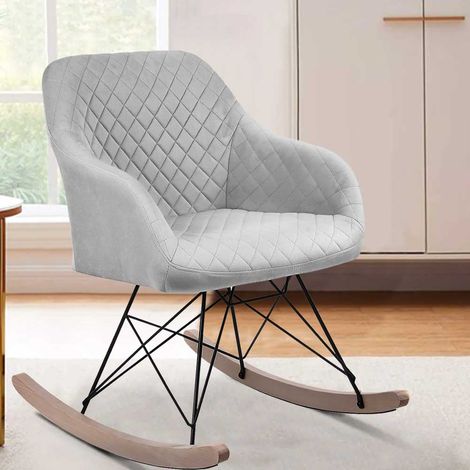 Poltrona Sedia Dondolo Relax Base Slitta Scandinavo Imbottita Design Unic Grigio (1/4)