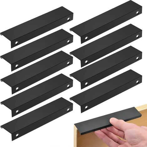 10 Stück – Schwarze unsichtbare Schrankgriffe, 150 mm – Küchengriffe mit Schrauben für Schranktüren, Schubladen