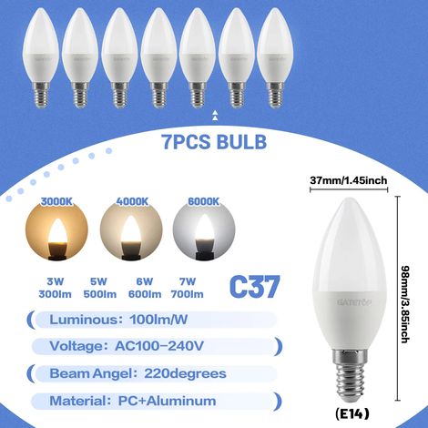 (7 ampoules, lumière naturelle 4000K) Ampoules LED E14 bougies, suspensions décoratives, adaptées aux salons familiaux. (1/5)
