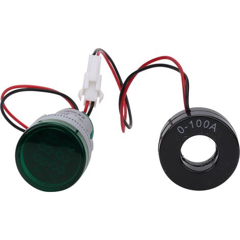 Voltamètre ampèremètre numérique circulaire vert, indicateur lumineux intégré 2-en-1, courant tension AC, affichage LED rond, signal combiné pour tableau électrique. (1/5)