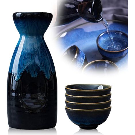 Service À Saké, 4 Tasses À Saké 100, 1 Pot À Saké 300ml, Service À Saké Japonais, Service À Saké en Céramique Japonaise, Céramique Bouteille De Saké, Sake Pot Céramique Pot Serving Coupes