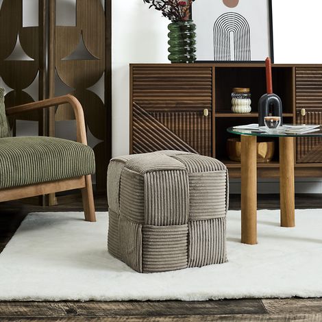 Pouf - HOME DECO FACTORY - Côtelé - Tresse - Gris