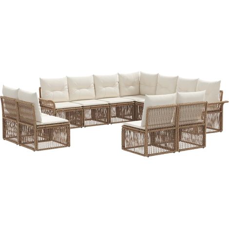 Gartensofa-set 11 pcs Beige Poly-Rattan vidaXL