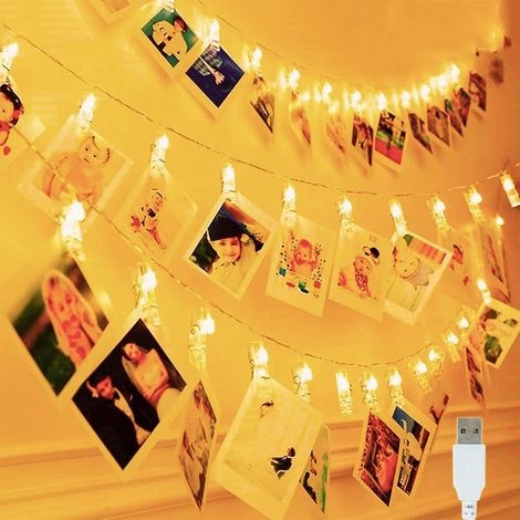 Guirlande lumineuse à clip photo LED Prise USB, guirlande lumineuse crochet photo, lumières décoratives intérieures