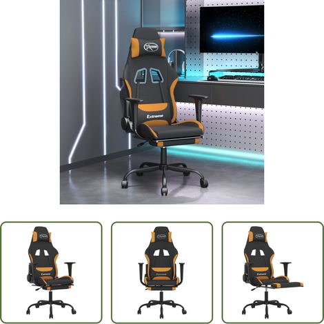 Massagestuhl - Gaming-Stuhl mit Massage & Fußstütze Schwarz und Orange Stoff (1/5)