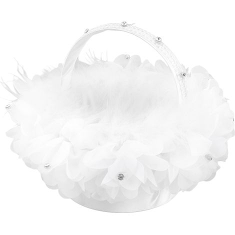 Panier blanc pour demoiselle d'honneur, décoré de pétales et de perles, à emporter en cadeau. Panier de mariage à disperser pour demoiselles d'honneur. (1/5)
