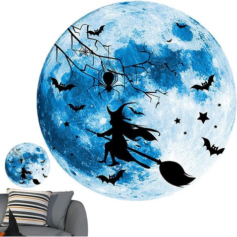 Décoration murale Halloween Sticker de fête phosphorescent à motif sorcière Déco d'Halloween pour pièce, chambre, salle de bain, bureau, porche, cuisine, cour, garage, (1/5)