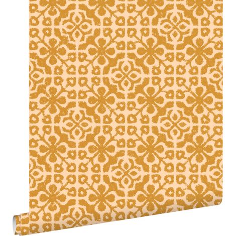 papier peint carreaux de ciment jaune ocre - ESTAhome