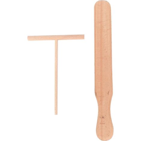 Ensemble de 2 ustensiles de cuisine pour crêpes : spatules et étaloir en bois - Râteau à tortillas (1/4)