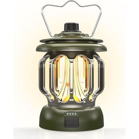 GDHZS-Lampe de camping LED, rechargeable, à intensité variable, éclairage d'urgence, autonomie de 130 heures, pour les pannes de courant, les ouragans, l'extérieur, décoration vintage (vert) (1/5)