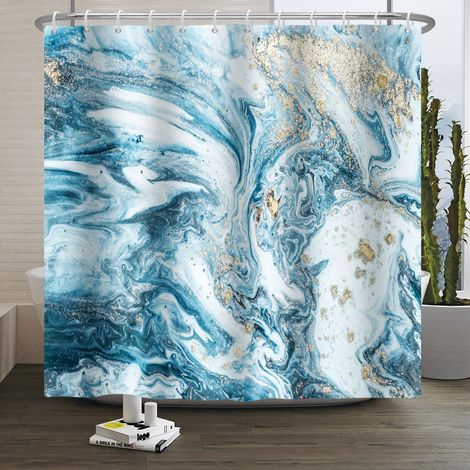 Rideau de Douche Bleu marbré Design Moderne et concis Rideau de Salle de Bain imperméable Abstrait Contemporain Esthétique Lavable Tissu Polyester Décoration de Salle de Bain 105x160cm