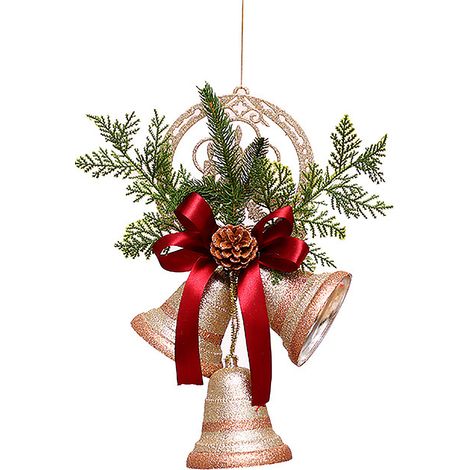 Cloche de noël suspendue avec nœud et aiguille de pomme de pin, ornement décoratif pour porte d'arbre de maison rouge (1/5)
