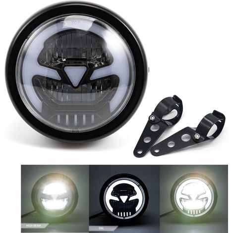 Phare moto 6.41inch LED Phare avant pour Cafe Racer bobber Chopper avec DRL (lumière blanche DRL) (1/5)