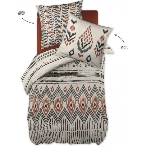 Parure de couette 140 x 200 "Minots" Réversible 100% Coton / 57 Fils/cm² - Ethnic