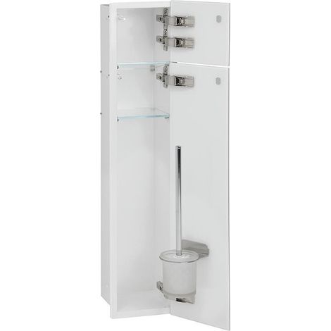 Container mural WC,interieur blanc 2 portes en verre grises, 1 casier butee droite, 180x825mm