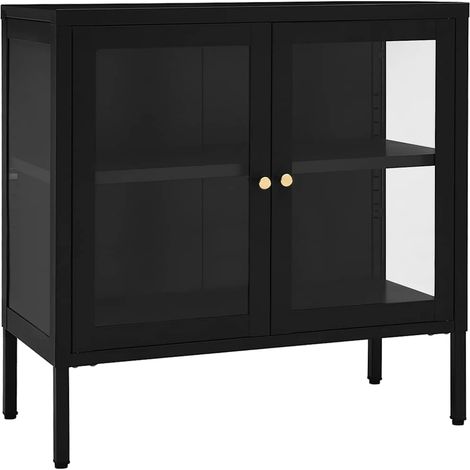 Maison Exclusive - Credenza Nera 70x35x70 cm in Acciaio e Vetro (1/5)