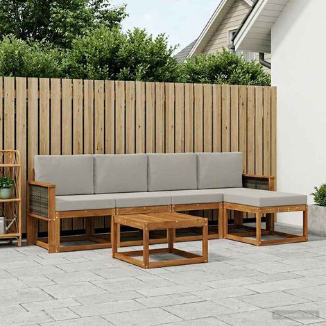 vidaXL Conjunto de sofás de exterior 6 uds. Natural y Gris Claro (1/5)