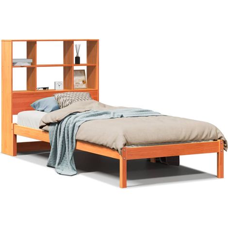 Maison Exclusive - Massivholzbett mit Regal ohne Matratze Wachsbr