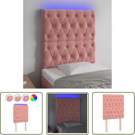 The Living Store Tête de lit à LED Rose 80x7x118/128 cm Velours - Tête De Lit Led - Tête De Lit Velours - Tête De Lit Rose - Éclairage Led - Support Lombaire (1/5)