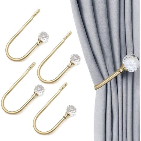 4 pièces de rideaux en forme de U avec boules de cristal transparentes pour décoration murale, Doré (1/5)