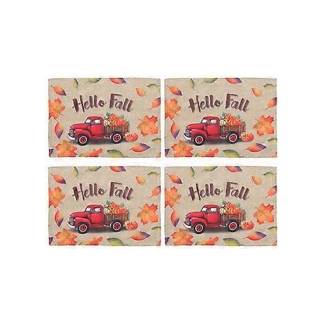 Lot de 4 sets de table décoratifs d'automne, motif citrouille et feuille d'érable, scène de récolte (1/4)