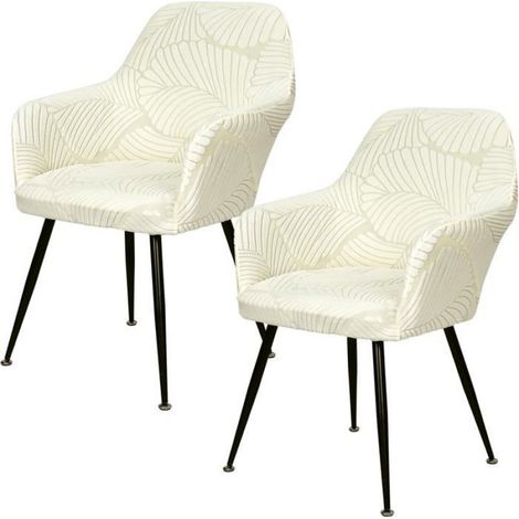 Lot de 2 Housses de Chaise de Salle à Manger avec Accoudoirs en Jacquard Extensibles Amovibles et Lavables (Beige,Universel) (1/5)