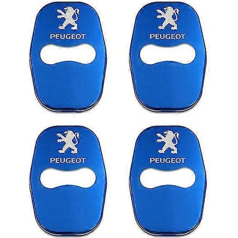 Lot de 4 protections métalliques pour serrures de portières Peugeot 206, 308, 307, 208, 3008, 407, 2008, 508 et 408. Accessoires auto - Protections pour serrures de portières - Bleu (lot de 4). (1/5)