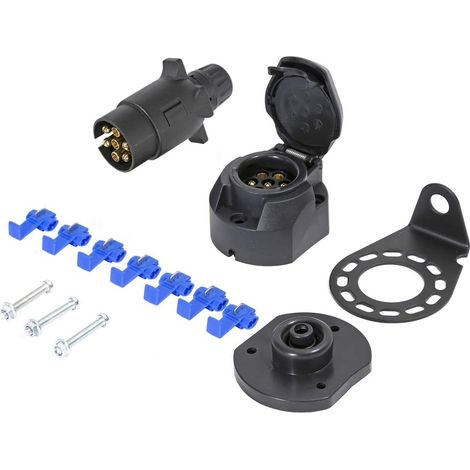 Fiche Et Douille Remorque 7 Broches - Étanche 12 V Avec Support Métallique - Pour Remorque Caravane Camping-Car Bateau - Kit Complet