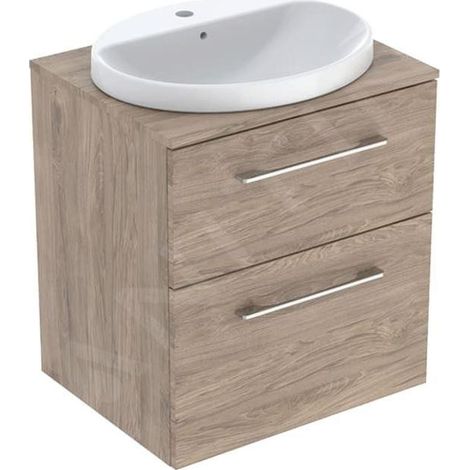 Geberit Selnova Square - Meuble avec lave-mains, 59 x 50 x 70 cm, 2 tiroirs, noix de hickory 502.870.00.1 (1/2)