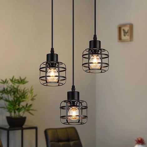 GBLY Pendelleuchte Esstisch Vintage Metall 3 Flammig E14 Schwarz Höhenverstellbar Ohne Leuchtmittel Für Wohnzimmer Esszimmer Küche