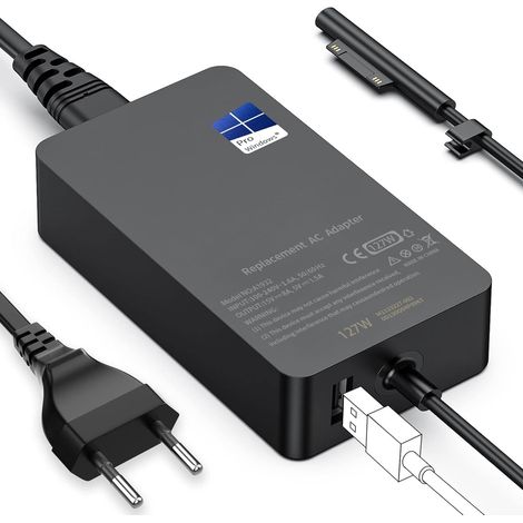 Chargeur Surface 127W 15V 8A Alimentation pour Microsoft Surface Book 3/Book 2/1, Laptop Studio 2/1, Pro 11/10/9/8/7+/7/6/5/4/3/X, Laptop 7/6/5/4/3, Windows Go/Tablette (1/5)