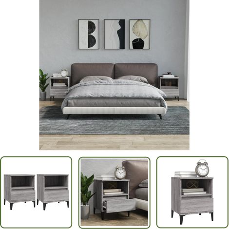 The Living Store Nachttische 2 Stk. Grau Sonoma 40x35x50 cm - Nachtschränke - Grau - Wohnzimmermöbel - Schlafzimmermöbel - Holzwerkstoffe (1/5)