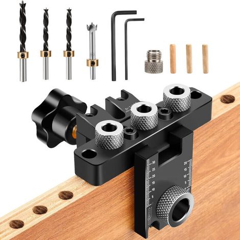 APEX Gabarit De Percage Set,8/10/15 mm Gabarit de Trou de Poche,3 en1 Kit Localisateur de Guide de Percage Cheville Bois