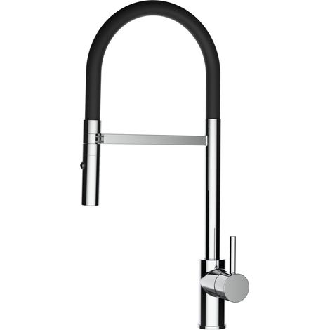 Wasserhahn Kueche Spueltischarmatur chrom Kuechenarmatur mit 360 schwenkbarem schwarz Auslauf und abnehmbare 2 strahl Handbrause (1/4)