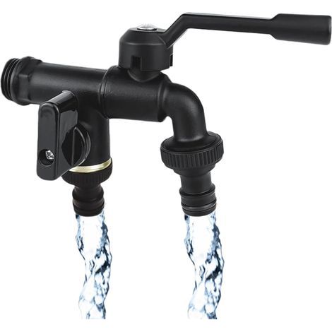 Verbesserter Doppel-Gartenwasserhahn für den Außenbereich, 1/2-Zoll- und zwei 3/4-Zoll-Abgänge, Schlauchverteiler, rost- und frostbeständiger Gartenwasserhahnverteiler (1/5)
