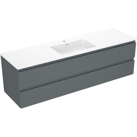 Mexen Orio Badezimmerunterschrank 160 cm mit Waschbecken Otis, 2 Schubladen, Grafit matt/Weiß matt - 91A10-16047-2-BFF66-W18M01 (1/5)