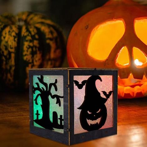 Décorations d'Halloween : Lumières citrouille en bois, lanternes fantômes et sorcières, décorations pour la maison et les fêtes. (1/5)