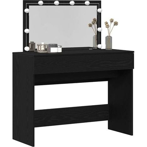 Commode Coiffeuse en Chêne Noir, Meuble de Toilette avec Miroir et Tiroirs, Table de Maquillage Moderne pour Chambre, 100 x 40 x 120 cm (1/5)