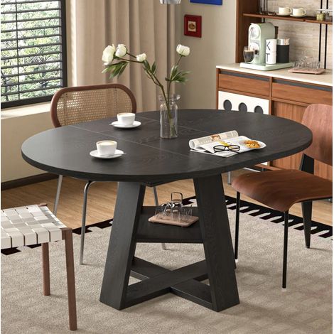 Mesa de comedor extensible 150x110x75 cm de MDF negro con almacenamiento – MEUBLIV (1/5)