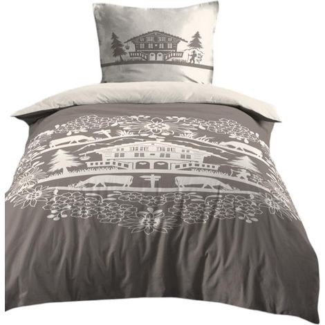 Housse de couette et taie 140 x 200 cm Chalet de Valloire taupe