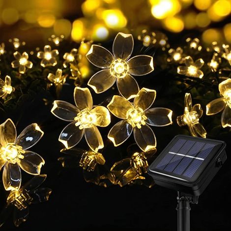 Guirnalda de luces solares para exteriores, 11 m, flores para exteriores, 60 LED, resistente al agua, 8 modos con función de memoria, flores LED para jardín, terraza, balcón, fiestas, bodas, decoració (1/5)