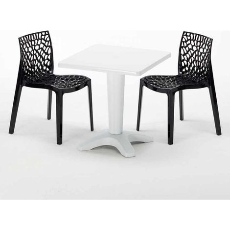Tavolino Quadrato Bianco 70x70 cm con 2 Sedie Colorate Gruvyer Patio - Nero