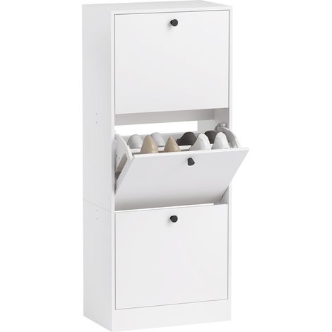 Zapatero Irovami, estante para zapatos, 3 compartimentos plegables, ajustable, madera contrachapada, blanco